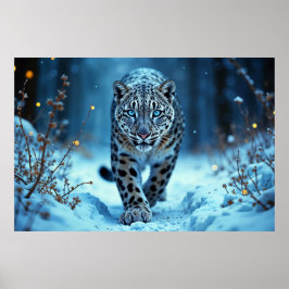 ひっそりと冬の猫白熱［赤熱］光を放つの目の凍ってい世界 ポスター