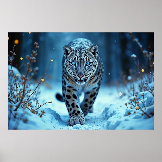 ひっそりと冬の猫白熱［赤熱］光を放つの目の凍ってい世界 ポスター (正面)