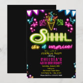 ひっそりサプライズパーティーネオン紙吹雪誕生日 招待状 (正面/裏面)
