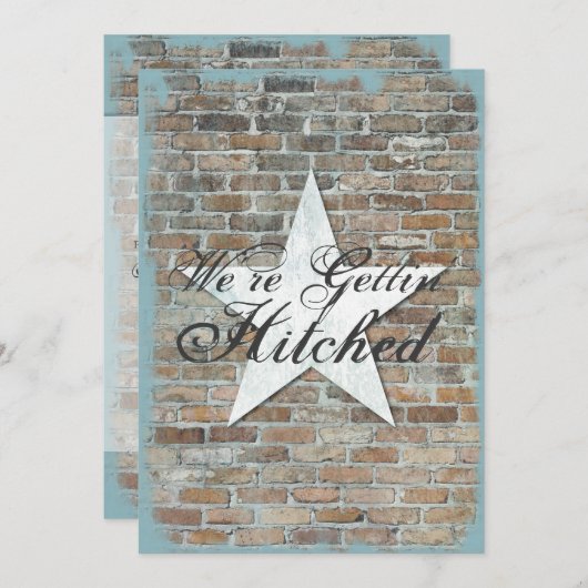 ひっつかまれた素朴星のれんがの結婚式の招待 招待状 (正面/裏面)