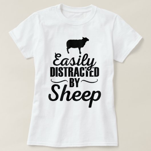 ひつじに気を取られる Funny Design Tシャツ (デザイン正面)