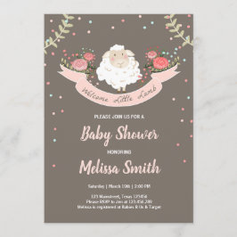 ひつじの赤ちゃんのシャワー招待状 ピンクの春 招待状