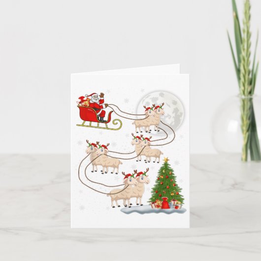 ひつじの赤ちゃん サンタのそり 空飛ぶ 面白い 魔法のクリスマス カード (正面)