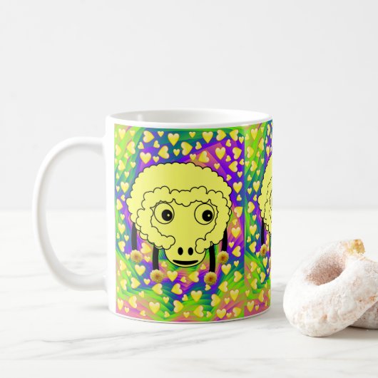 ひつじの黄色いハートマグ コーヒーマグカップ (ドーナツ)