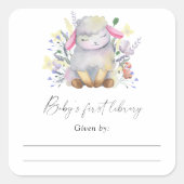 ひつじ - ベビーシャワー ブックプレート、赤ちゃんのための本 スクエアシール (正面)