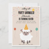 ひつじ+子羊のかわいいファームパーティー 動物 誕生日 招待状 (正面)