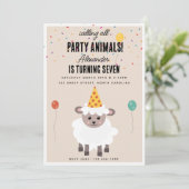 ひつじ+子羊のかわいいファームパーティー 動物 誕生日 招待状 (スタンド正面)