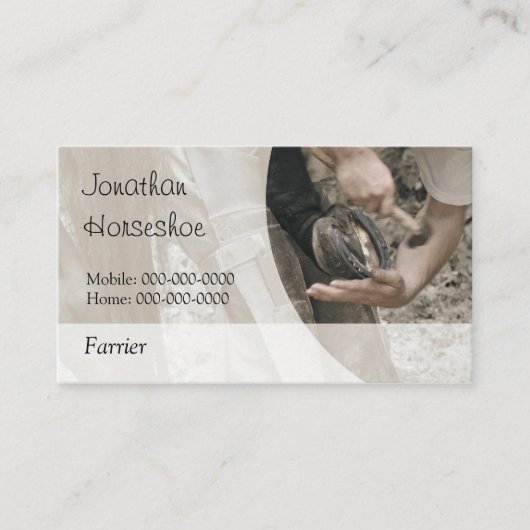 ひづめに靴を釘付けしている蹄鉄工 名刺 (正面)