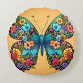 ひときわ花の翼の枕を持つ蝶 ラウンドクッション (正面)