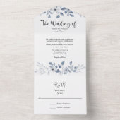 ひとつながりの青い水彩画のウェディング招待状 オールインワン招待状 (内側)