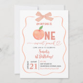 ひとつのかわいい桃の弓コケッタガール 誕生日 招待状 (正面)