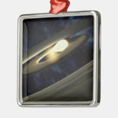 ひとまとまりの素材を見せるアーティストのコンセプト メタルオーナメント (左)