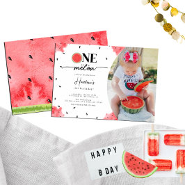ひとりだけのメロン写真 1歳の誕生日招待状 招待状