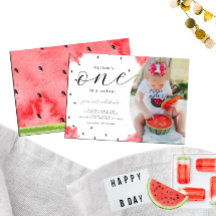 ひとりだけのメロン写真 1歳の誕生日招待状