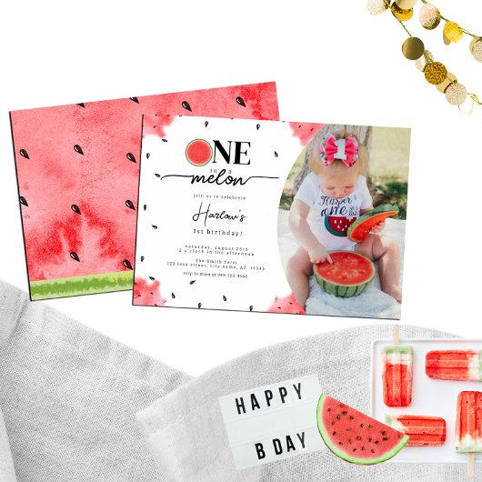 ひとりだけのメロン写真 1歳の誕生日招待状 招待状
