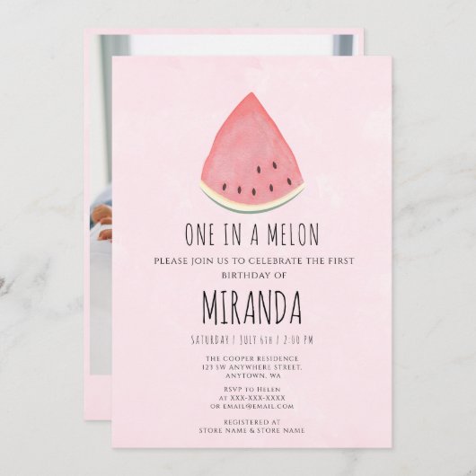 ひとりだけのメロン ウォーター メロン ファースト バースデー パーティー 招待状 (正面/裏面)