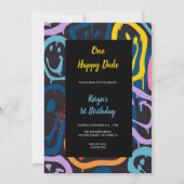 ひとりの幸せな男の子の誕生日パーティー招待状 招待状 (正面)