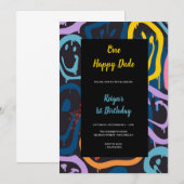 ひとりの幸せな男の子の誕生日パーティー招待状 招待状 (正面/裏面)