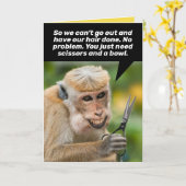 ひどいおもしろい髪の毛を整えたサル カード (黄色い花)