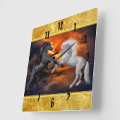 ひどい稲妻で戦う馬 スクエア壁時計 (傾斜)