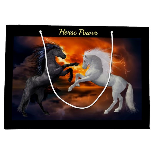 ひどい稲妻嵐で戦う馬 ラージペーパーバッグ (裏面)