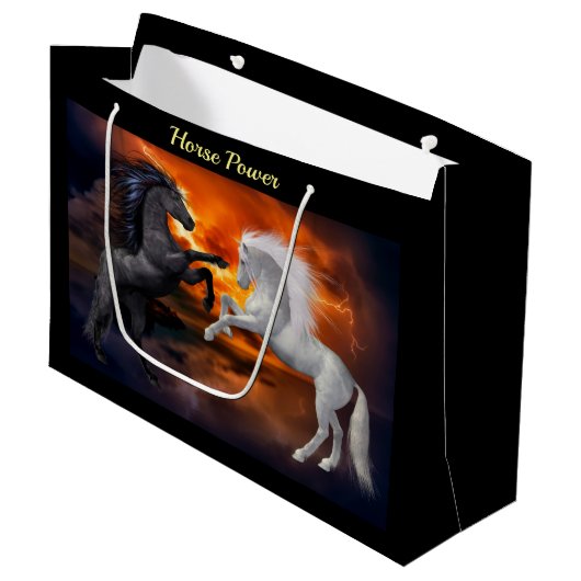 ひどい稲妻嵐で戦う馬 ラージペーパーバッグ (正面アングル)