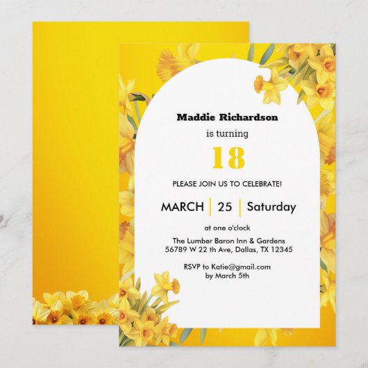 ひなぎく3月誕生日花 誕生日カスタマイズ可能 招待状 (正面/裏面)