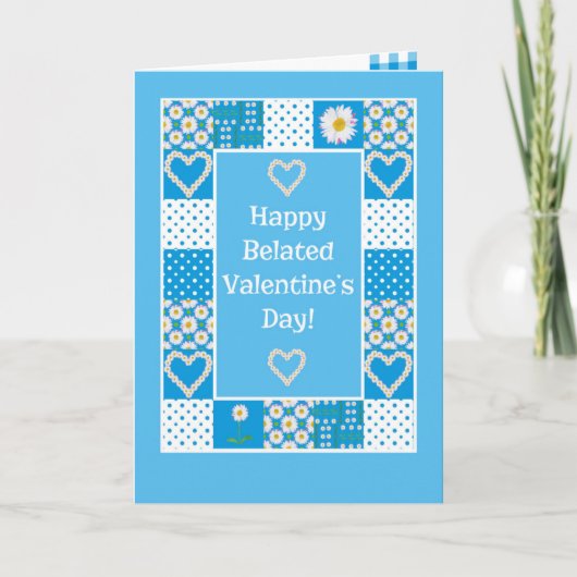 ひな菊の花輪のパッチワークの遅れてバレンタインのカード シーズンカード (正面)