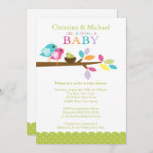 ひな鳥の巣のベビーシャワー招待状 招待状 (正面/裏面)