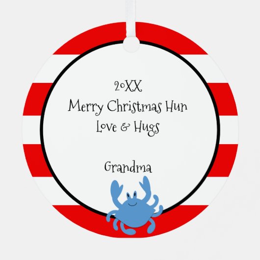 ひねくれたクリスマスの赤いを持航海のってストライプいる メタルオーナメント (裏面)