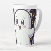ひねりのかわいい幽霊のポスよくはしゃぐター カフェラテマグ (右アングル)