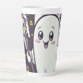 ひねりのかわいい幽霊のポスよくはしゃぐター カフェラテマグ (正面)