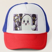 ひねりのかわいい幽霊のポスよくはしゃぐター キャップ (正面)