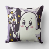 ひねりのかわいい幽霊のポスよくはしゃぐター クッション (正面)