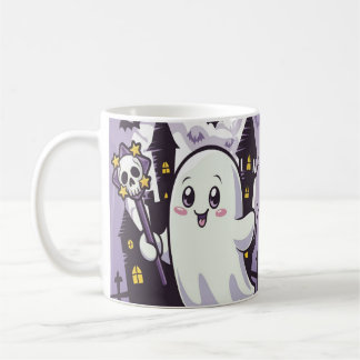 ひねりのかわいい幽霊のポスよくはしゃぐター コーヒーマグカップ