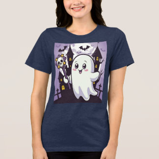 ひねりのかわいい幽霊のポスよくはしゃぐター トライブレンドTシャツ
