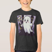 ひねりのかわいい幽霊のポスよくはしゃぐター トライブレンドＴシャツ (正面)
