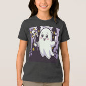 ひねりのかわいい幽霊のポスよくはしゃぐター トライブレンドＴシャツ (正面)