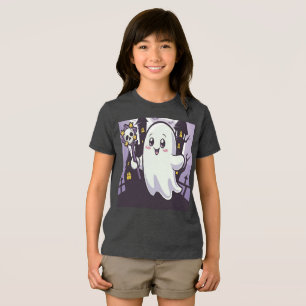 ひねりのかわいい幽霊のポスよくはしゃぐター トライブレンドTシャツ