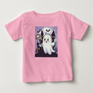 ひねりのかわいい幽霊のポスよくはしゃぐター ベビーTシャツ
