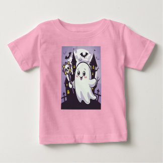 ひねりのかわいい幽霊のポスよくはしゃぐター ベビーTシャツ
