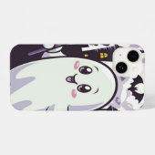 ひねりのかわいい幽霊のポスよくはしゃぐター iPhoneケース (裏面横)