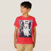 ひねりのかわいい幽霊のポスよくはしゃぐター Tシャツ (正面フル)