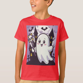 ひねりのかわいい幽霊のポスよくはしゃぐター Tシャツ