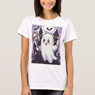 ひねりのかわいい幽霊のポスよくはしゃぐター Tシャツ