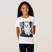 ひねりのかわいい幽霊のポスよくはしゃぐター Tシャツ (正面フル)