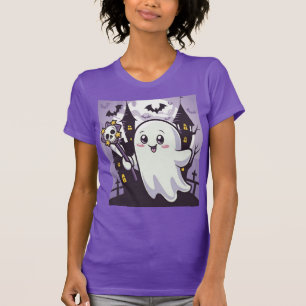 ひねりのかわいい幽霊のポスよくはしゃぐター Tシャツ