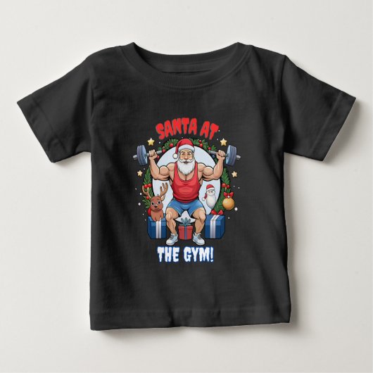 ひねりを持つサンタクロース – ジムサンタホリデーユーモア ベビーTシャツ (正面)