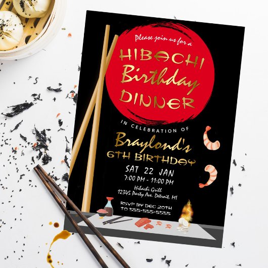 ひばち誕生日ディナー ひばちパーティー 箔招待状