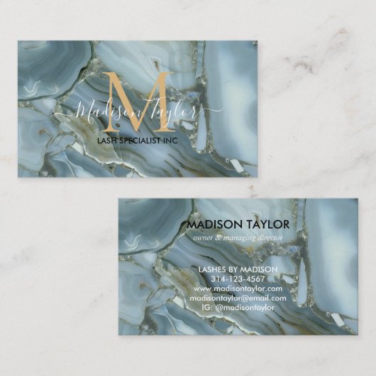 ひびの入ったターコイズグレーブルー大理石テクスチャ   名刺 (正面/裏面)